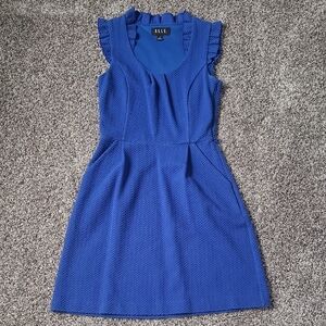 Elle Blue Pleated Dress with Flutter Cap Sleeves